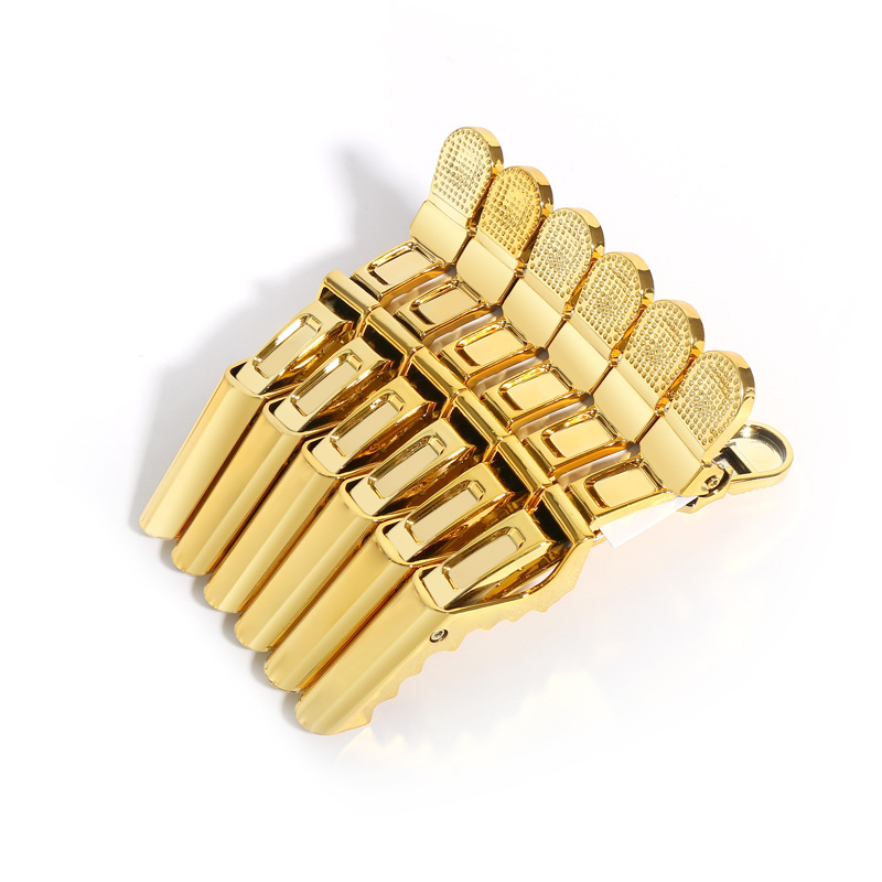 електроплатиран крокодилен щип за коса с дълга уста, за разделяне на кичури при боядисване и къдрене