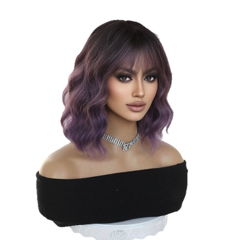 Perucă cu stil natural, mătase rezistentă la temperaturi înalte, mecanism de fabricație, breton drept, conturare a feței și anti-îmbătrânire