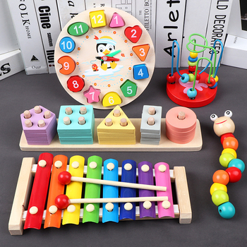 Drvena dječja igračka s osmo-tonnim ksilofonom i građevinskim blokovima, za djecu 0-3 godine, marka XIAOZ