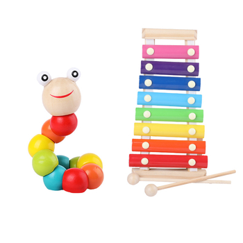 Drvena dječja igračka s osmo-tonnim ksilofonom i građevinskim blokovima, za djecu 0-3 godine, marka XIAOZ