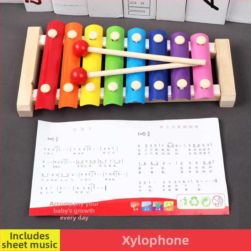 Drvena dječja igračka s osmo-tonnim ksilofonom i građevinskim blokovima, za djecu 0-3 godine, marka XIAOZ