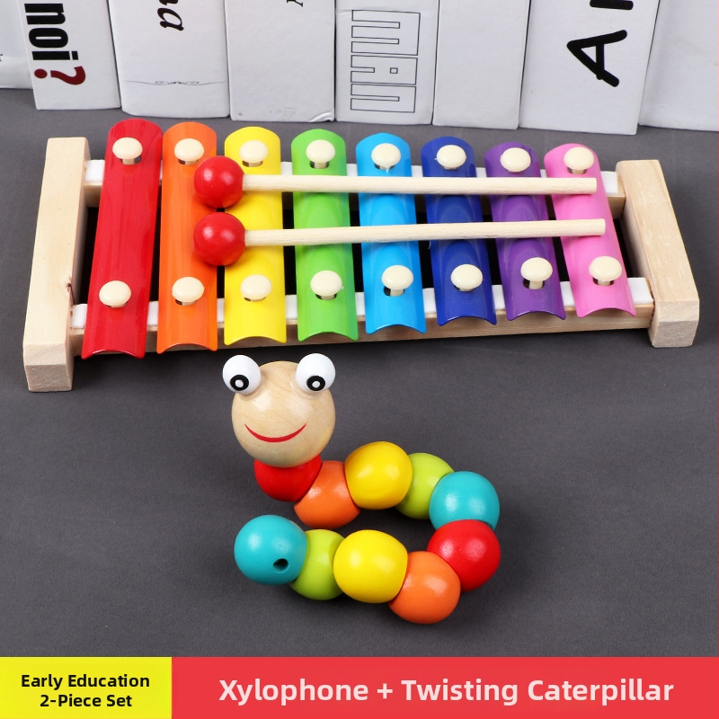 Drvena dječja igračka s osmo-tonnim ksilofonom i građevinskim blokovima, za djecu 0-3 godine, marka XIAOZ