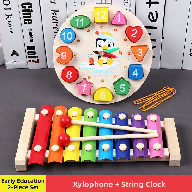 Drvena dječja igračka s osmo-tonnim ksilofonom i građevinskim blokovima, za djecu 0-3 godine, marka XIAOZ
