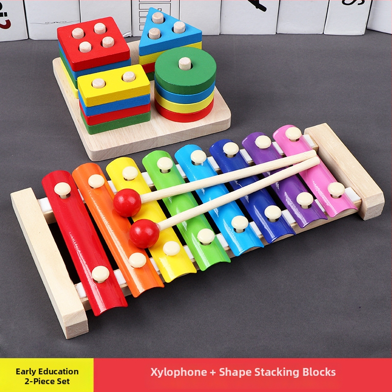 Drvena dječja igračka s osmo-tonnim ksilofonom i građevinskim blokovima, za djecu 0-3 godine, marka XIAOZ