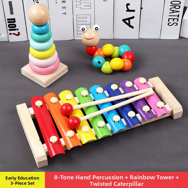Drvena dječja igračka s osmo-tonnim ksilofonom i građevinskim blokovima, za djecu 0-3 godine, marka XIAOZ