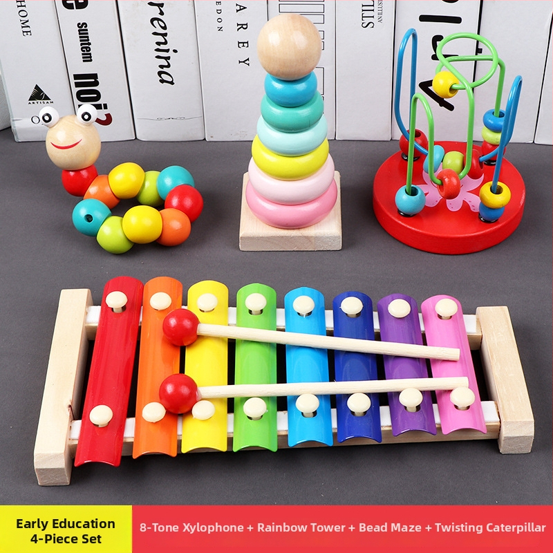 Drvena dječja igračka s osmo-tonnim ksilofonom i građevinskim blokovima, za djecu 0-3 godine, marka XIAOZ