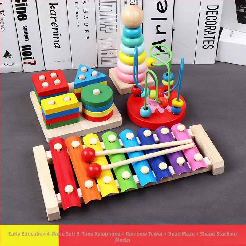 Drvena dječja igračka s osmo-tonnim ksilofonom i građevinskim blokovima, za djecu 0-3 godine, marka XIAOZ