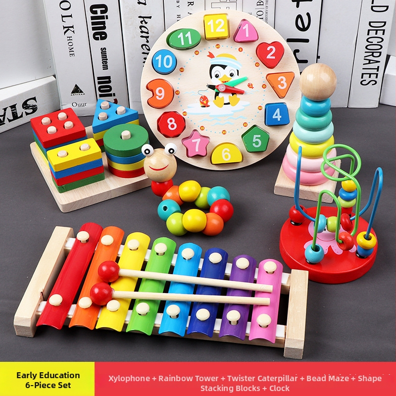 Drvena dječja igračka s osmo-tonnim ksilofonom i građevinskim blokovima, za djecu 0-3 godine, marka XIAOZ