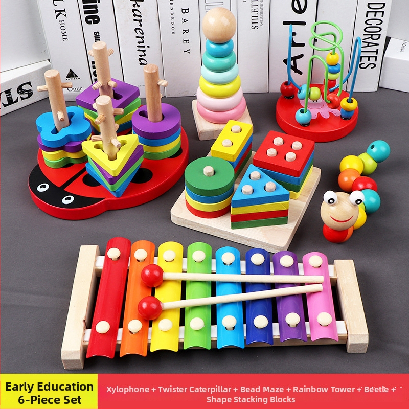 Drvena dječja igračka s osmo-tonnim ksilofonom i građevinskim blokovima, za djecu 0-3 godine, marka XIAOZ