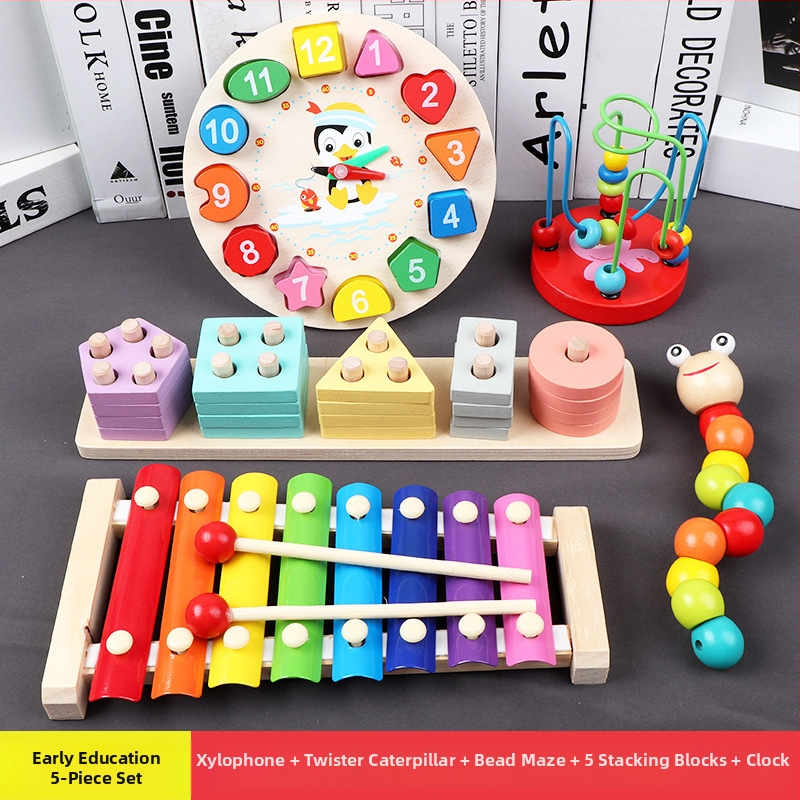 Drvena dječja igračka s osmo-tonnim ksilofonom i građevinskim blokovima, za djecu 0-3 godine, marka XIAOZ