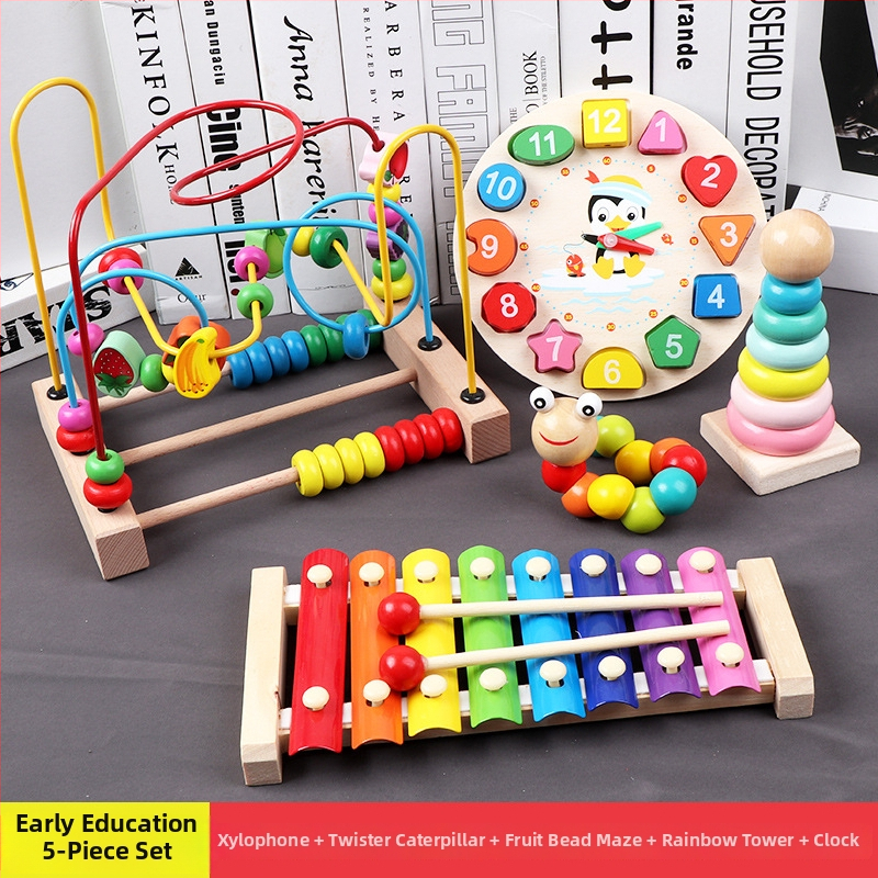 Drvena dječja igračka s osmo-tonnim ksilofonom i građevinskim blokovima, za djecu 0-3 godine, marka XIAOZ