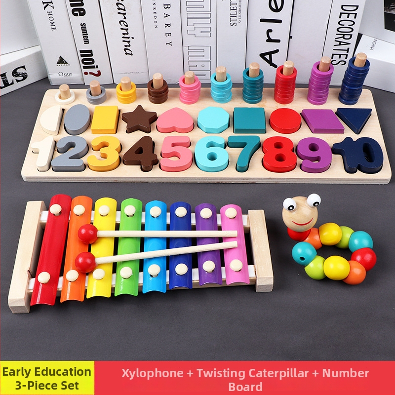 Drvena dječja igračka s osmo-tonnim ksilofonom i građevinskim blokovima, za djecu 0-3 godine, marka XIAOZ