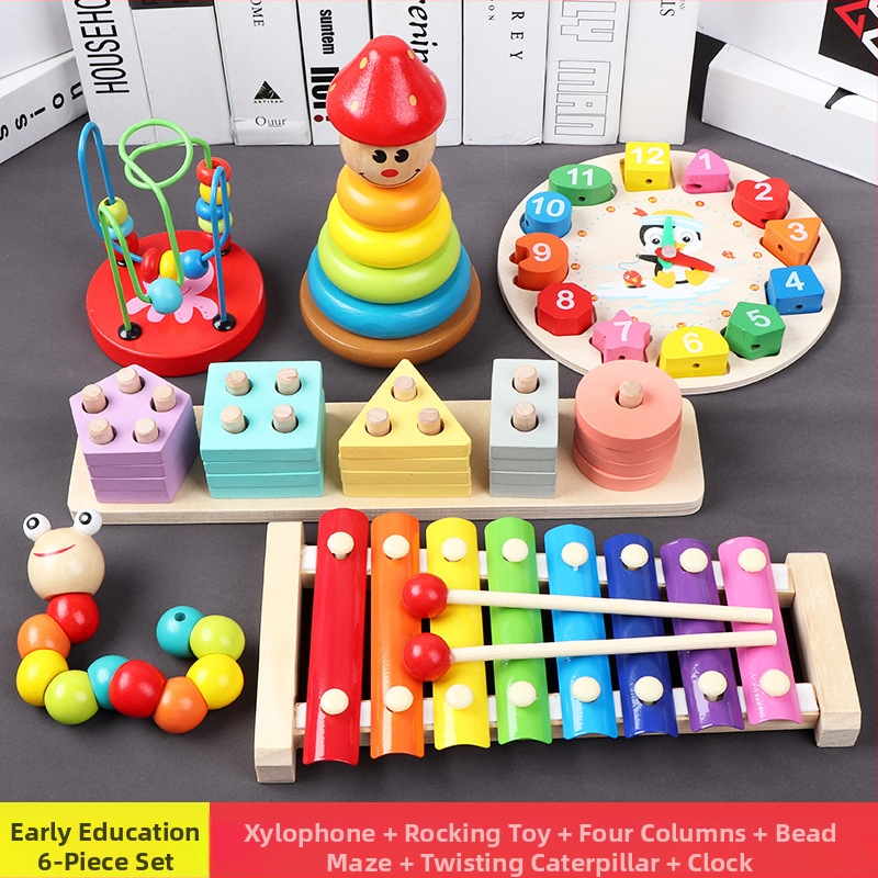 Drvena dječja igračka s osmo-tonnim ksilofonom i građevinskim blokovima, za djecu 0-3 godine, marka XIAOZ
