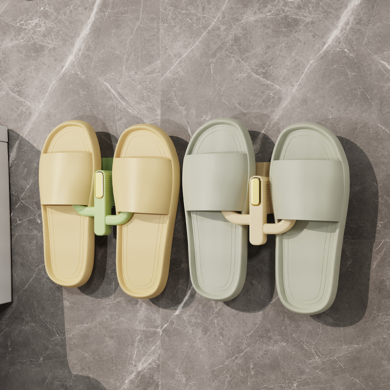 Raft pentru papuci de baie din plastic — montaj fără găuri, depozitare multifuncțională, 1 nivel; potrivit pentru baie, dormitor, sufragerie