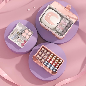 Cutie de depozitare pentru manichiură și cosmetică, cu sertare stratificate și capac, din plastic PP+ABS, capacitate 18L, portabilă