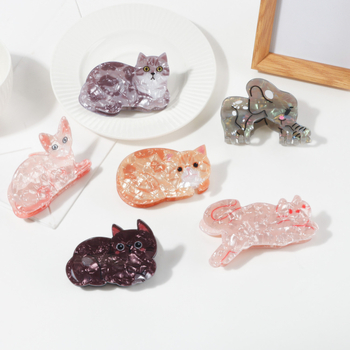 Clip de păr din acrilic cristal cu motiv de pisică, tip Gripper — Turnare prin injecție, brand Yansheng, stil proaspăt și dulce