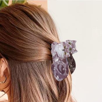 Clip de păr din acrilic cristal cu motiv de pisică, tip Gripper — Turnare prin injecție, brand Yansheng, stil proaspăt și dulce