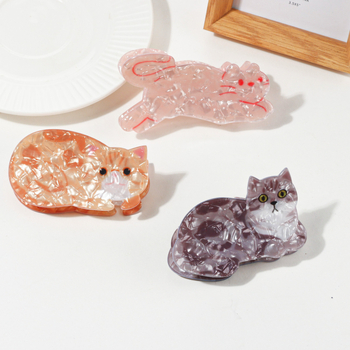 Clip de păr din acrilic cristal cu motiv de pisică, tip Gripper — Turnare prin injecție, brand Yansheng, stil proaspăt și dulce