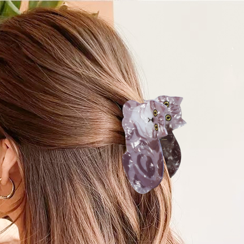Clip de păr din acrilic cristal cu motiv de pisică, tip Gripper — Turnare prin injecție, brand Yansheng, stil proaspăt și dulce