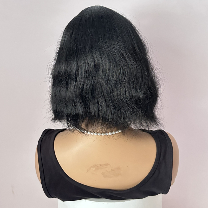 Perucă cu bucle în valuri de apă, fibre rezistente la temperaturi înalte, model QC-0006, stil natural, breton reglabil