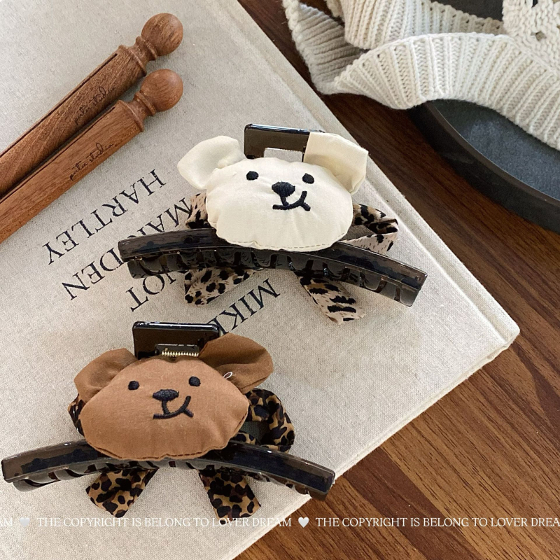 Clip de păr cu fundă leopard – prindere, lucrat manual, stil coreean, proaspăt și dulce, materiale mixte