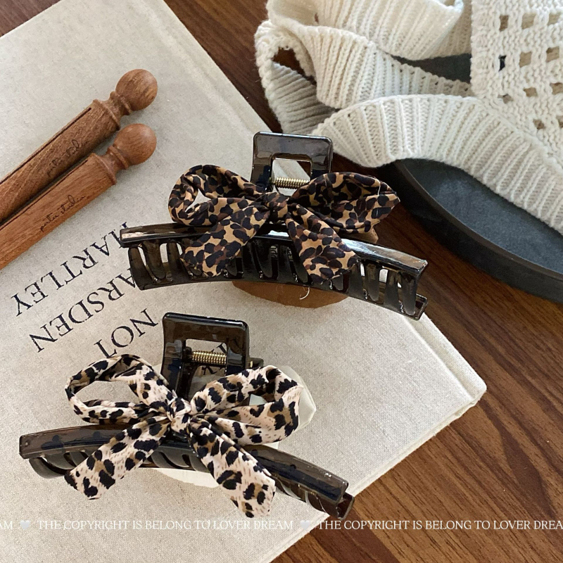 Clip de păr cu fundă leopard – prindere, lucrat manual, stil coreean, proaspăt și dulce, materiale mixte