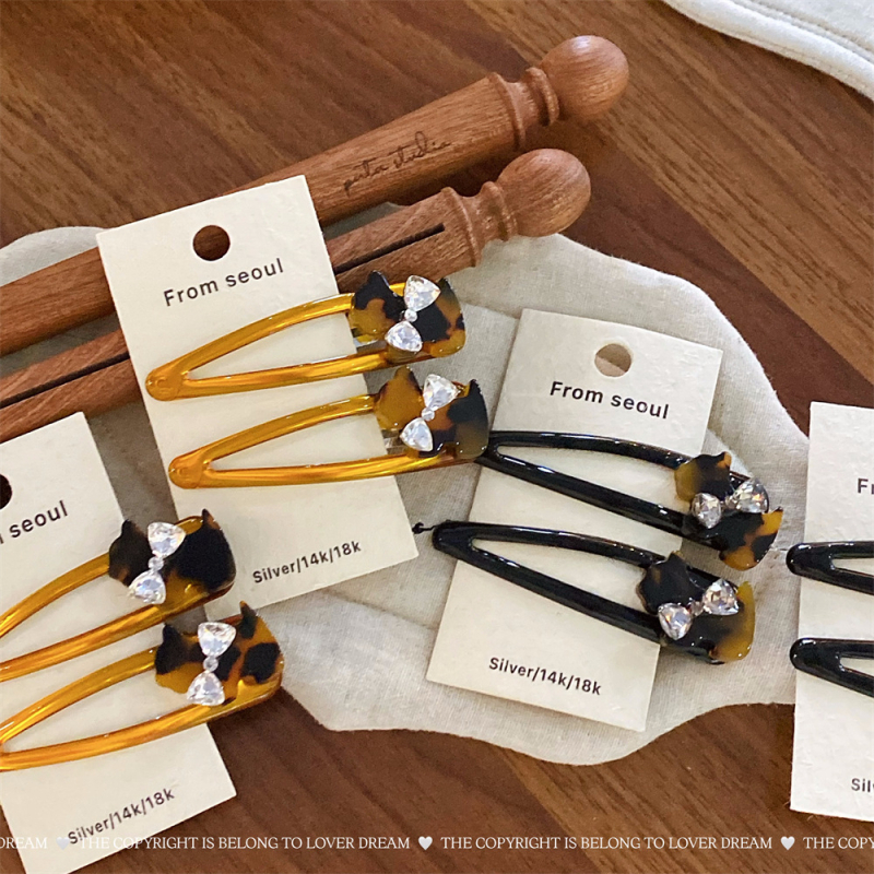 Love's Dream Clamă de păr cu cristale și imprimeu leopard cu motivație de cățeluș – Handmade, BB clip, materiale mixte, stil coreean, pentru femei