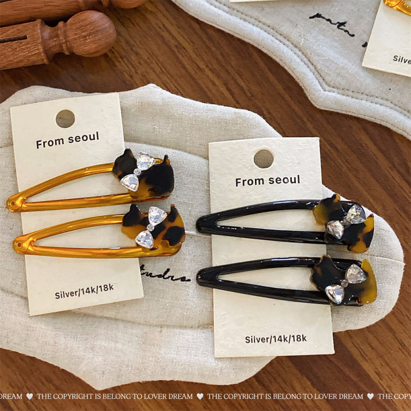 Love's Dream Clamă de păr cu cristale și imprimeu leopard cu motivație de cățeluș – Handmade, BB clip, materiale mixte, stil coreean, pentru femei