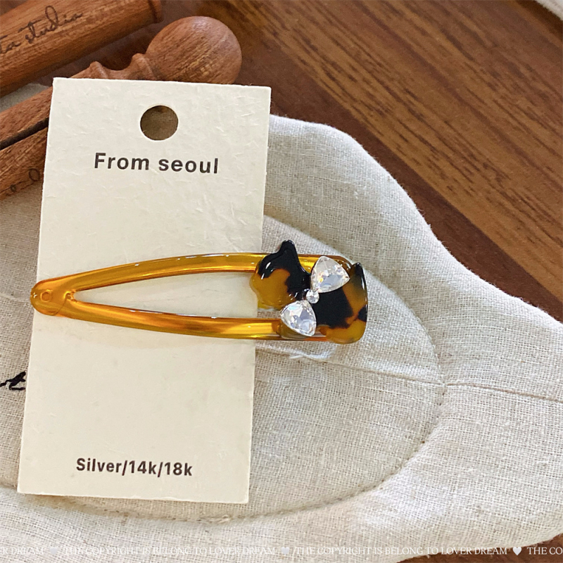 Love's Dream Clamă de păr cu cristale și imprimeu leopard cu motivație de cățeluș – Handmade, BB clip, materiale mixte, stil coreean, pentru femei