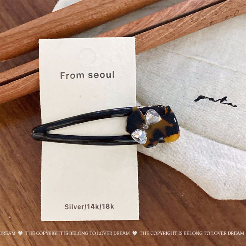 Love's Dream Clamă de păr cu cristale și imprimeu leopard cu motivație de cățeluș – Handmade, BB clip, materiale mixte, stil coreean, pentru femei