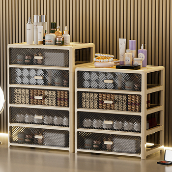 Átlátszó asztali tároló doboz többfiókos, egymásra rakható (PP műanyag, 35 rekesz)