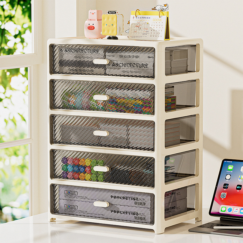 Átlátszó asztali tároló doboz többfiókos, egymásra rakható (PP műanyag, 35 rekesz)