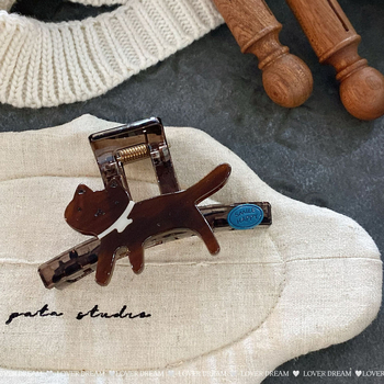 Agrafă de păr cu imprimeu leopard și design de pisică, clips de prindere, realizată manual, accesorii pentru cap, toamnă 2025