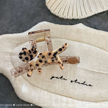 Agrafă de păr cu imprimeu leopard și design de pisică, clips de prindere, realizată manual, accesorii pentru cap, toamnă 2025