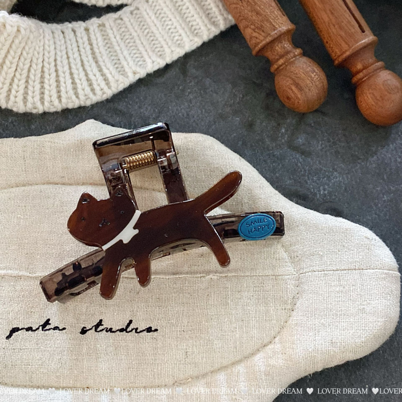 Agrafă de păr cu imprimeu leopard și design de pisică, clips de prindere, realizată manual, accesorii pentru cap, toamnă 2025