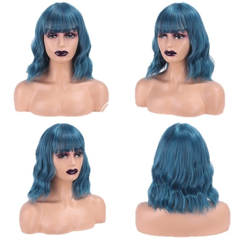 Perucă Yn130 scurtă, dreaptă, cu breton, fibre sintetice rezistente la temperatură, mecanism de fabricație