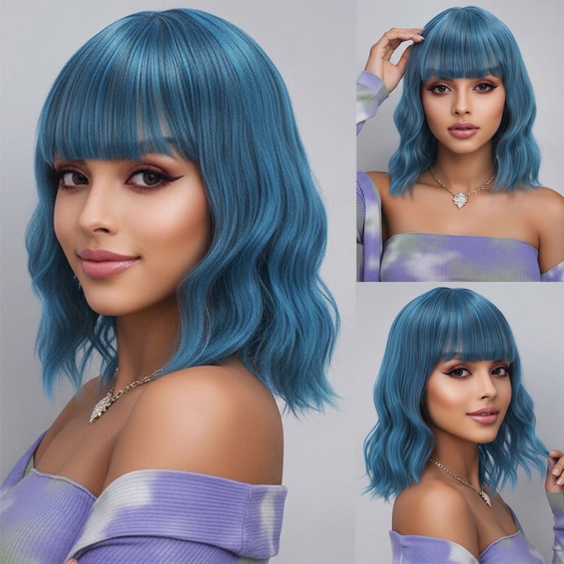 Perucă Yn130 scurtă, dreaptă, cu breton, fibre sintetice rezistente la temperatură, mecanism de fabricație