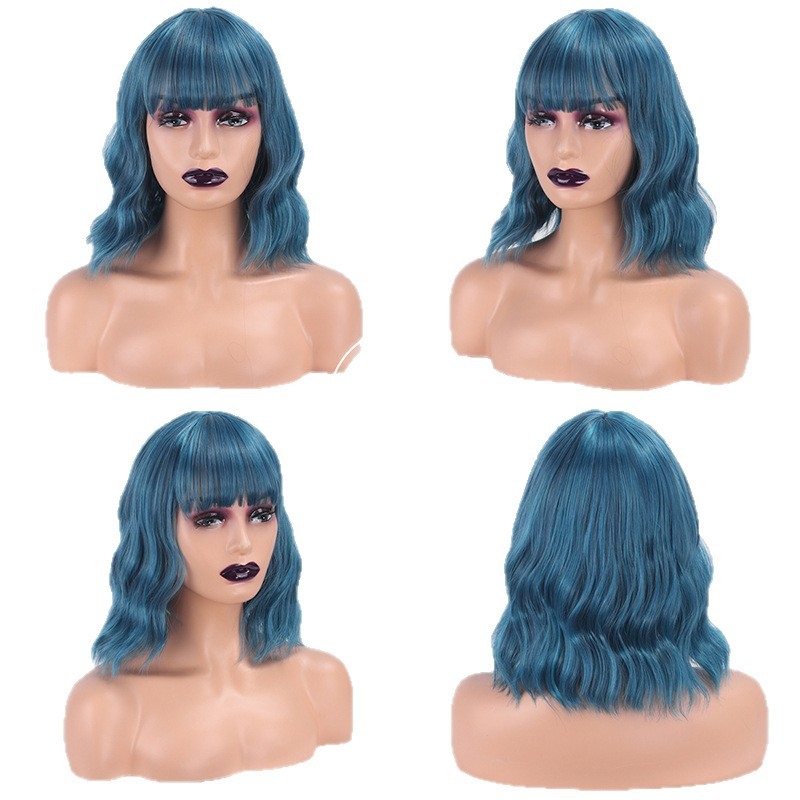 Perucă Yn130 scurtă, dreaptă, cu breton, fibre sintetice rezistente la temperatură, mecanism de fabricație