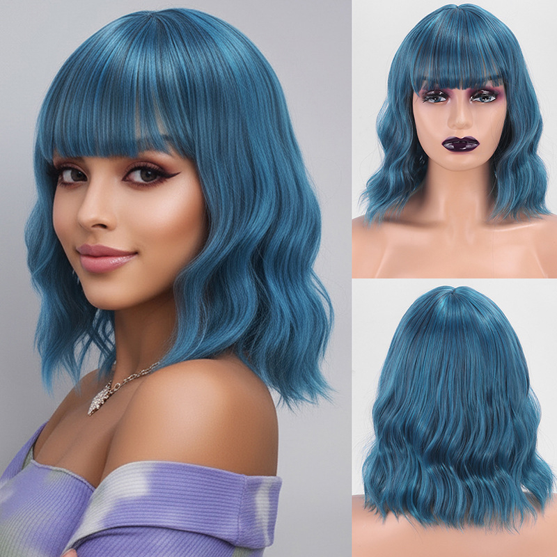 Perucă Yn130 scurtă, dreaptă, cu breton, fibre sintetice rezistente la temperatură, mecanism de fabricație