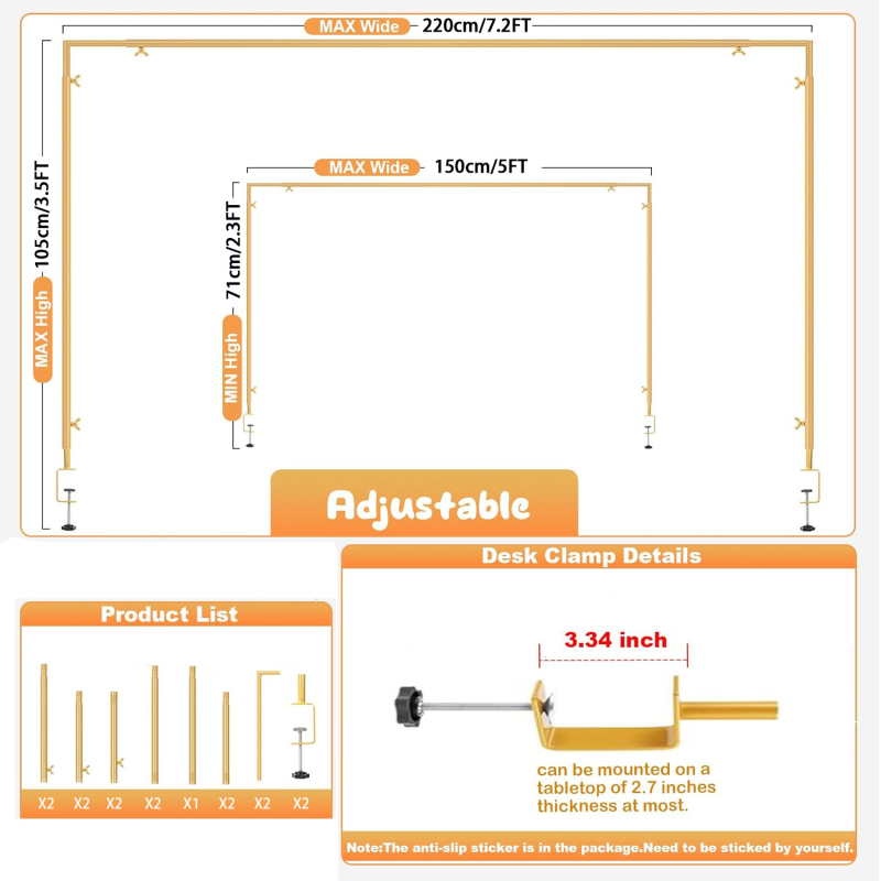 Threaded Style Arc de masă cu suport – Kit balon pentru decor de nuntă, reglabil, din metal