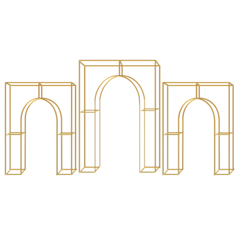 Arc geometric din fier pentru nuntă, ecran de scenă cu suport pentru flori și fundal pătrat, personalizabil