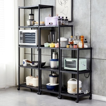 Raft de bucătărie din plastic, 3 etaje, montat pe podea, mobil, multifuncțional, pentru cuptor cu microunde și oale.