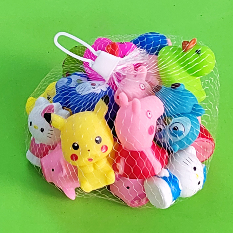 Παιδικά παιχνίδια μπάνιου με ζωάκια — πιεζόμενα και ήχο, κατάλληλα για βρέφη 0-3 ετών; συσκευασία με διχτυωτό σάκο