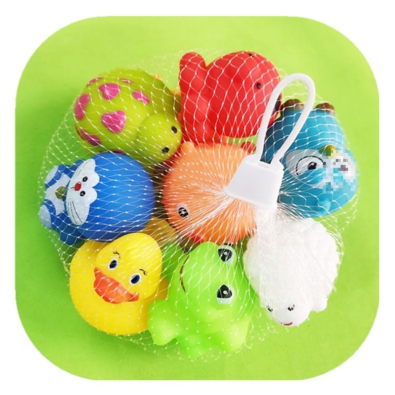 Παιδικά παιχνίδια μπάνιου με ζωάκια — πιεζόμενα και ήχο, κατάλληλα για βρέφη 0-3 ετών; συσκευασία με διχτυωτό σάκο