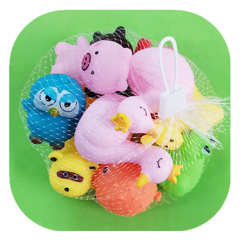 Παιδικά παιχνίδια μπάνιου με ζωάκια — πιεζόμενα και ήχο, κατάλληλα για βρέφη 0-3 ετών; συσκευασία με διχτυωτό σάκο