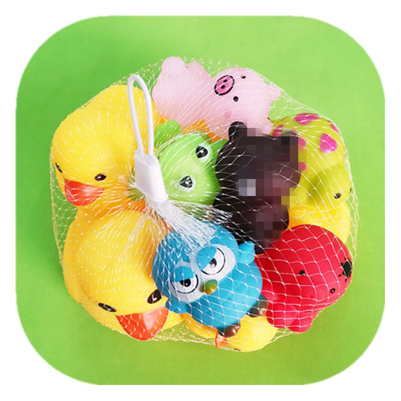 Παιδικά παιχνίδια μπάνιου με ζωάκια — πιεζόμενα και ήχο, κατάλληλα για βρέφη 0-3 ετών; συσκευασία με διχτυωτό σάκο