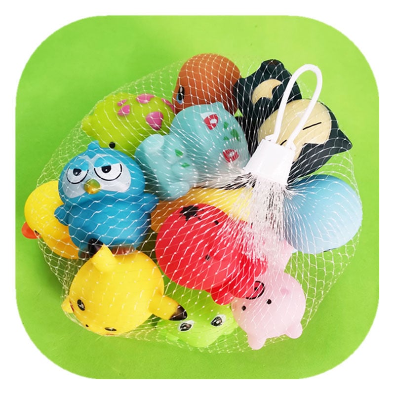 Παιδικά παιχνίδια μπάνιου με ζωάκια — πιεζόμενα και ήχο, κατάλληλα για βρέφη 0-3 ετών; συσκευασία με διχτυωτό σάκο