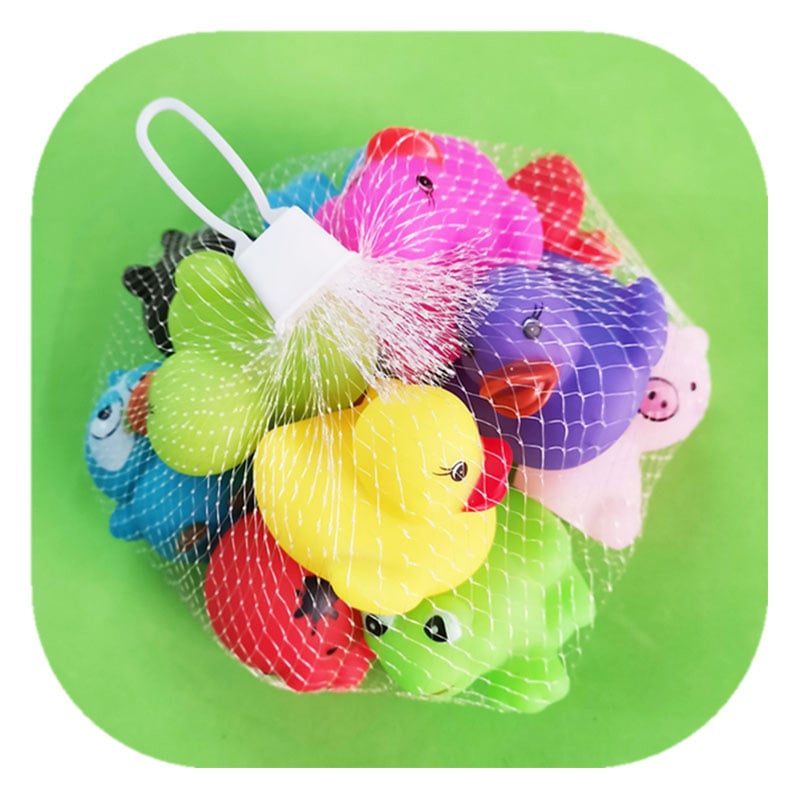 Παιδικά παιχνίδια μπάνιου με ζωάκια — πιεζόμενα και ήχο, κατάλληλα για βρέφη 0-3 ετών; συσκευασία με διχτυωτό σάκο