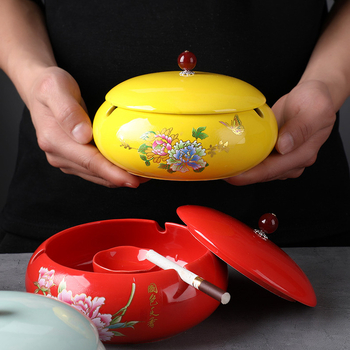 Keramički pepeljara s poklopcem, europski stil, motiv zmaja, zaštita od rasipanja pepela, za ured i dom