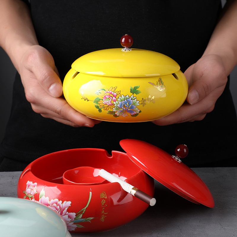 Keramički pepeljara s poklopcem, europski stil, motiv zmaja, zaštita od rasipanja pepela, za ured i dom